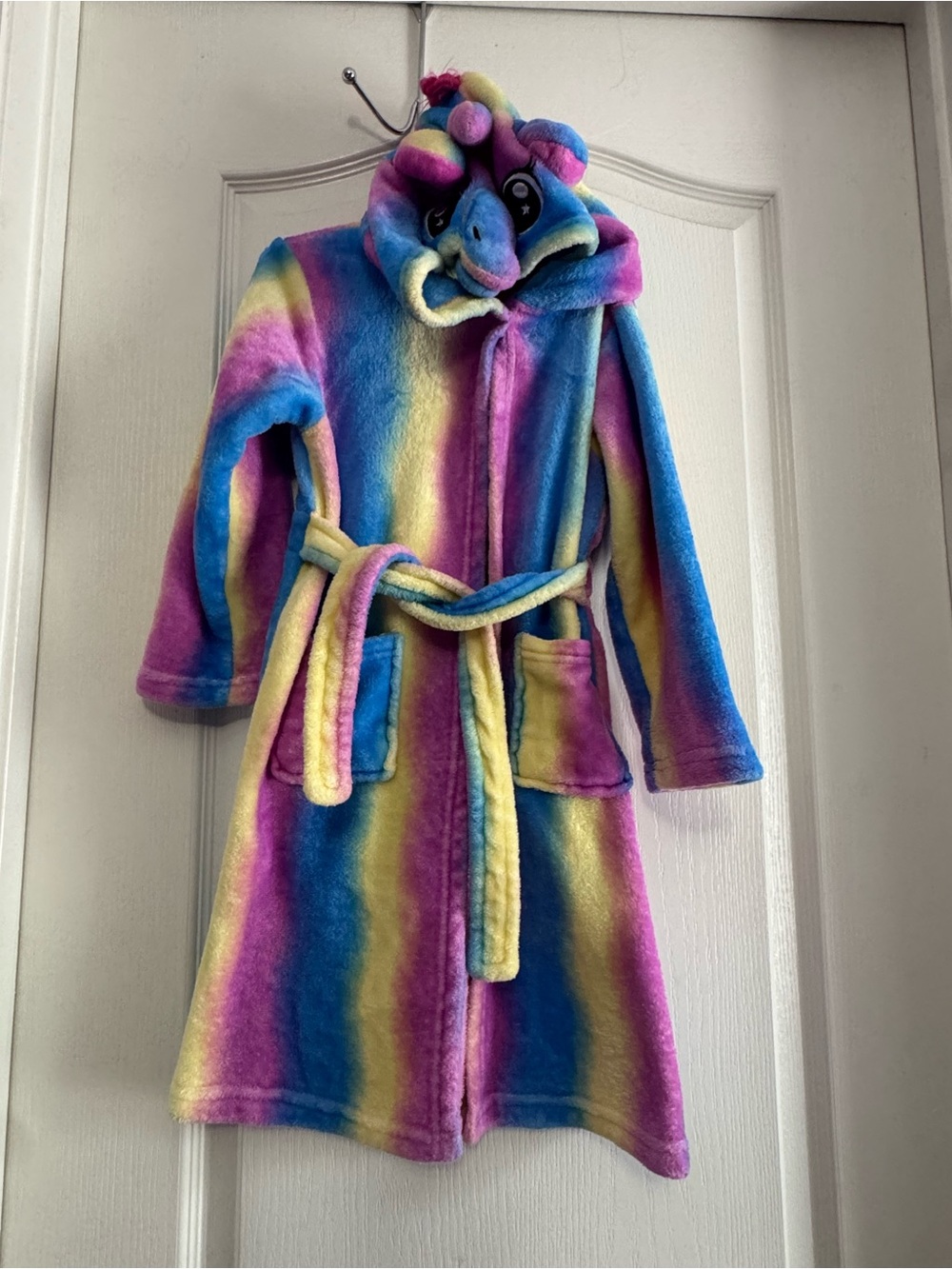 Kids' Rainbow Plush Hooded Bathrobe with Unicorn Hood
